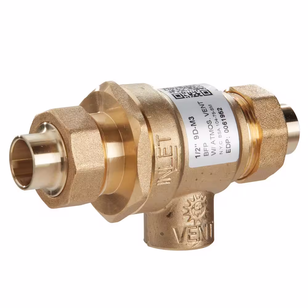 None 1/2 in. Union Backflow Preventer Valve, Sweat
