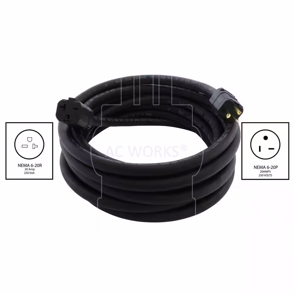AC WORKS 75 ft. SOOW 10/3 NEMA 6-20 20 Amp 250-Volt Super Duty Outdoor Rubber Extension Cord