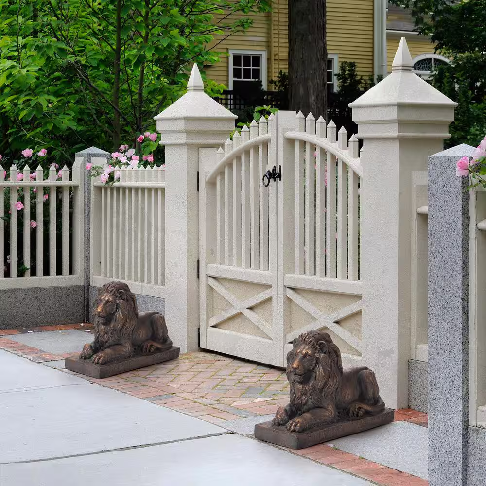 Glitzhome 21.5 in. L MGO Lying Guardian Lion Statue (Set of 2)