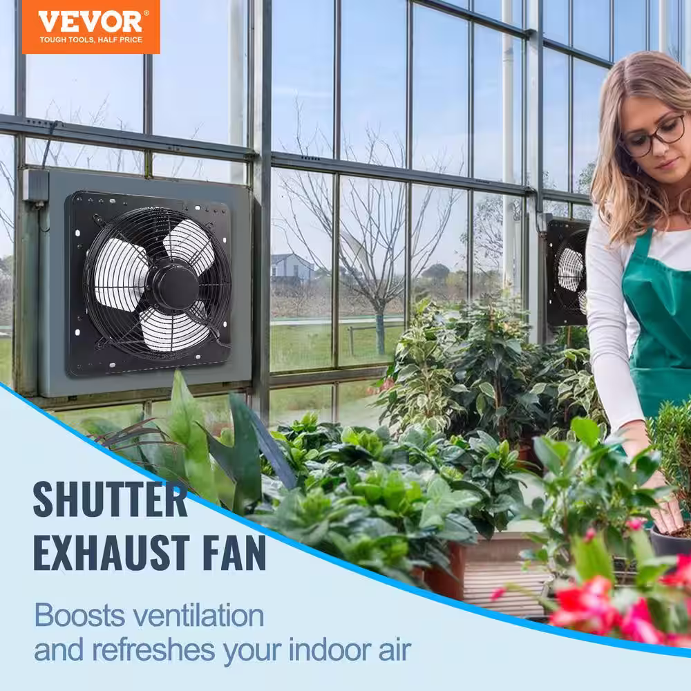 VEVOR Shutter Exhaust Fan 12 in.940 CFM, 10-Speed Adjustable Wall Mount Attic Fan Ventilation and Cooling for Greenhouses
