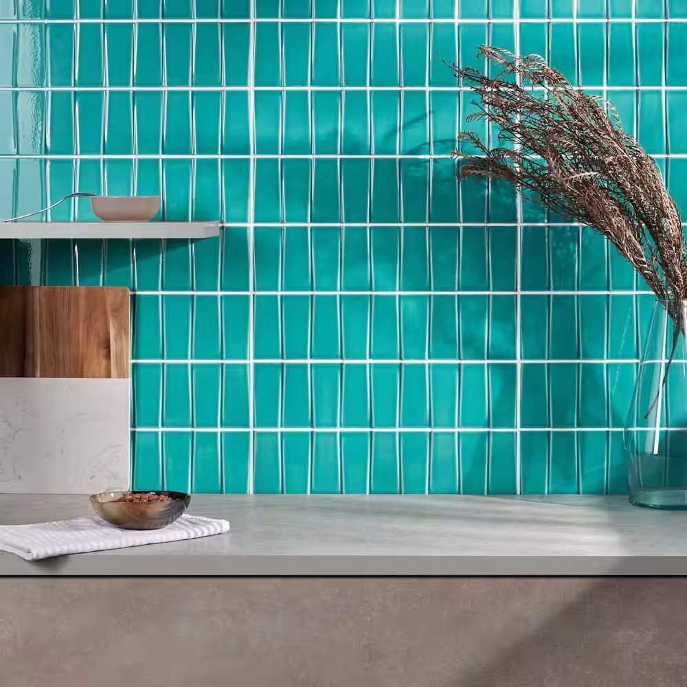 Ivy Hill Tile Colorwave Steps Teal Green 4.43 in. x 17.62 in. Polished Crackled Ceramic Wall Tile (7.62 Sq. Ft./Case)