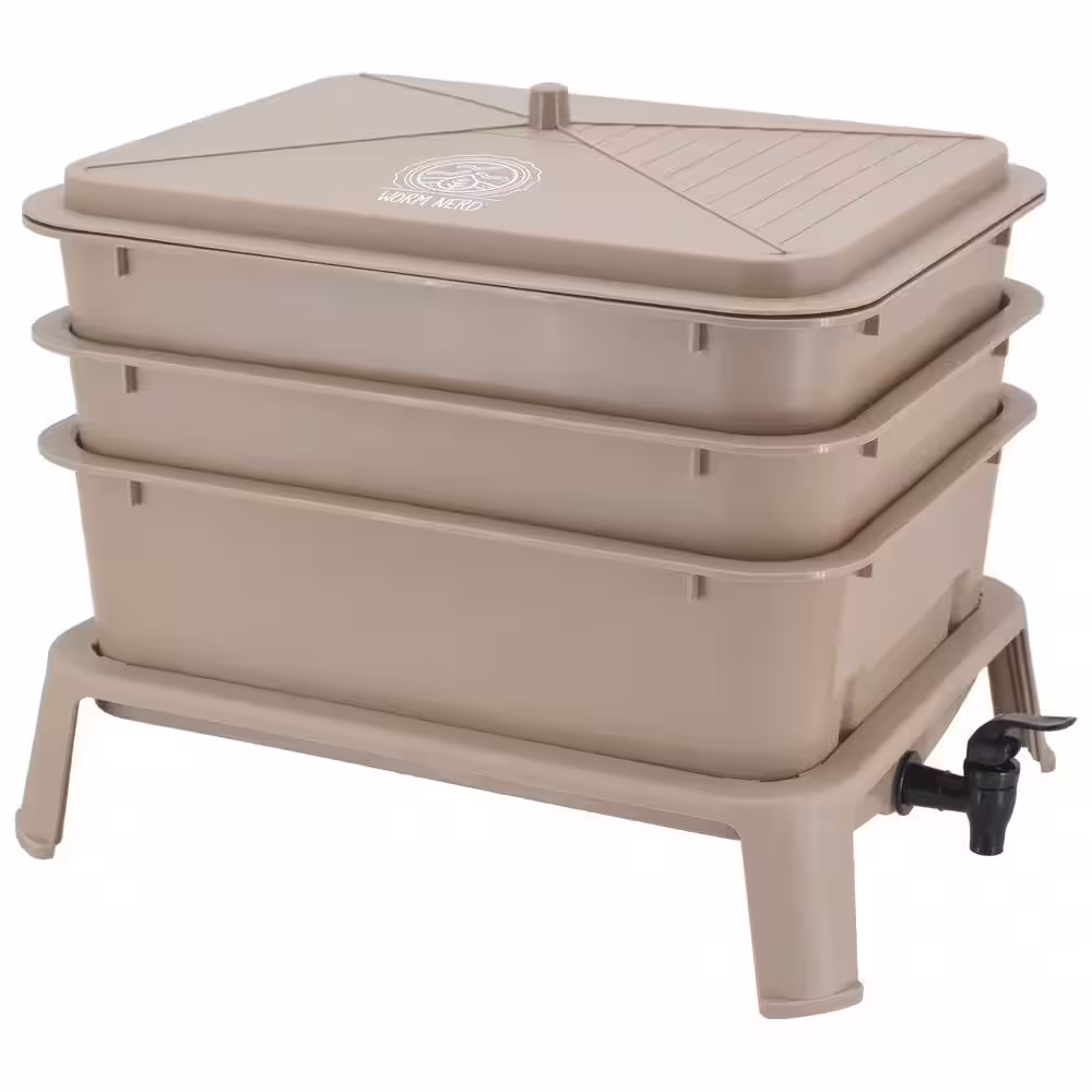 Arcadia Garden Products Jaylen Worm Nerd Large Tan 4-Tray Worm Composting Bin Kit with Coco Coir Brick