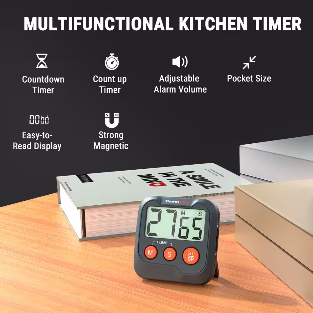 ThermoPro TM03W Digital Timer for Kids and Teachers Kitchen Timers for Cooking with 2-Level Alarm Volume Countdown Timer Stopwatch