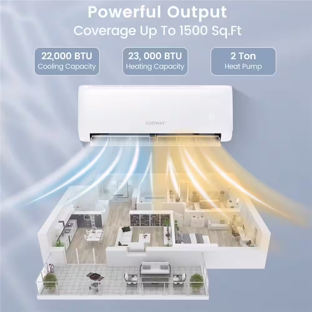 Costway 22,000 BTU Mini Split Air Conditioner AC Unit with Heat Pump &Remote APP Control