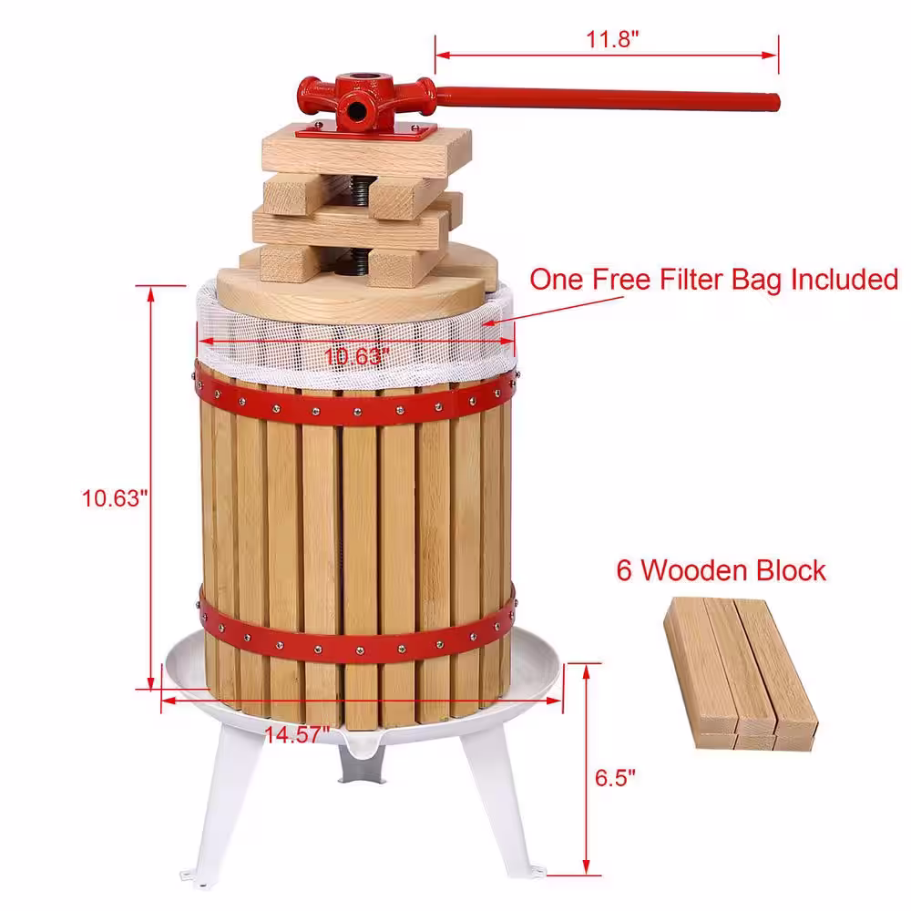 Tatayosi 3.17 gal./12 L Manual Old-Fashioned Traditional Fruit Wine Juicer, Suitable for Pressing Apples and Grapes