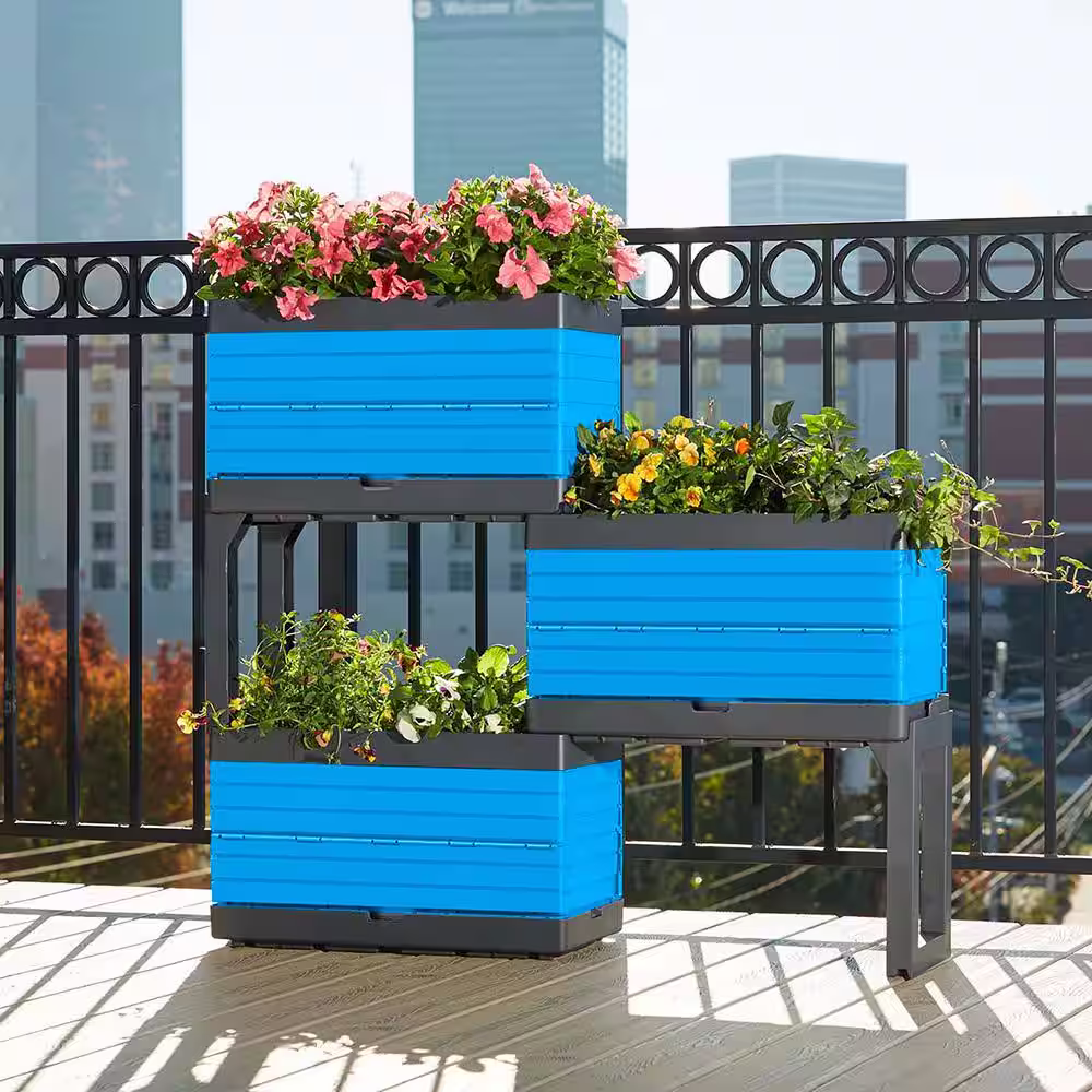 Southern Patio FlexSpace 22 in. x 11 in. x 13 in. Seabreeze Blue Resin Modular Raised Garden Bed