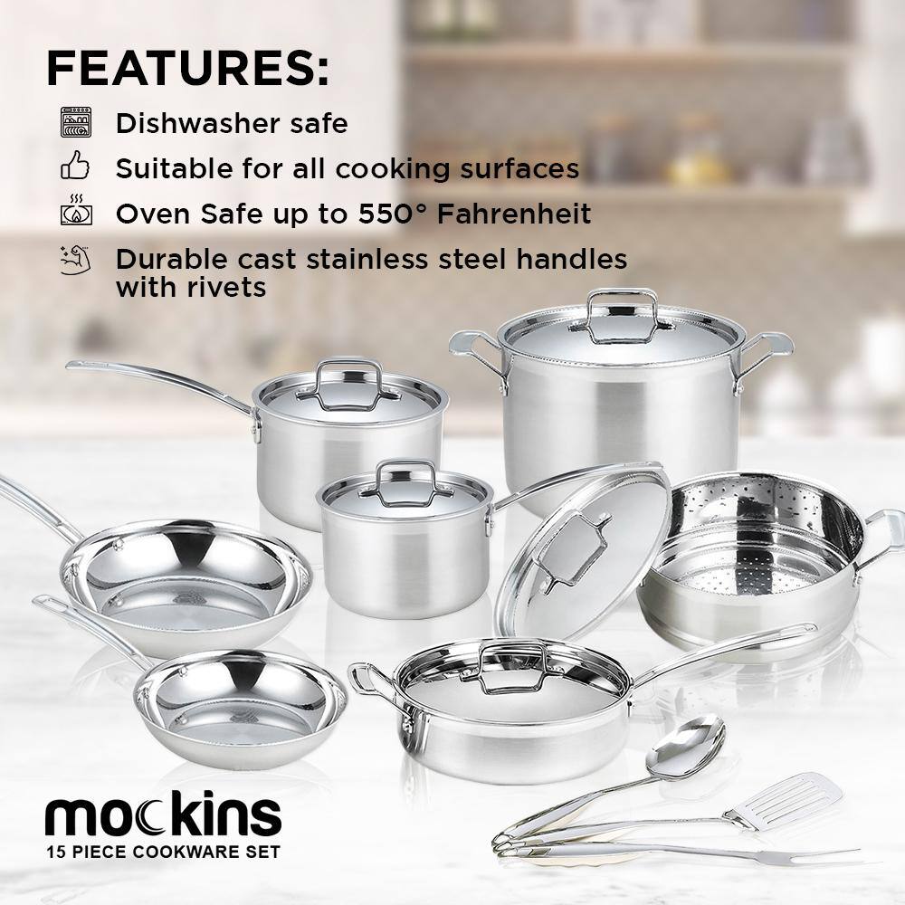 Nevlers 15-Piece Premium Grade Stainless Steel Cookware Set with Lids