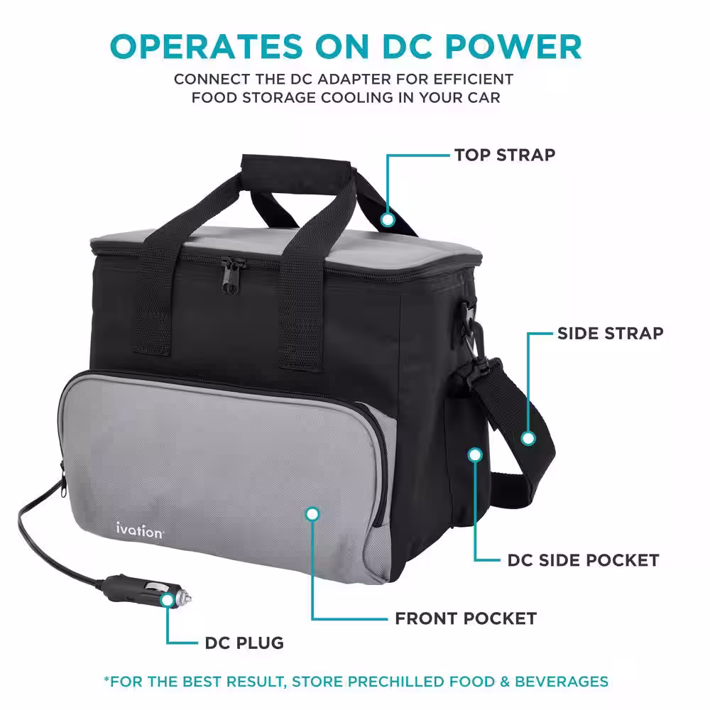 Ivation Electric Cooler 15 l, Soft Side, Car Plug in Thermoelectric Cooler, 12-Volt Cooler
