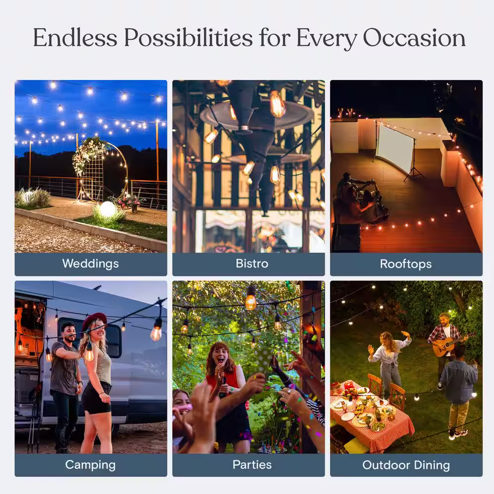 Brightech Ambience Pro 15-Light 48 ft. Outdoor Plug-in 2W 2500k LED S14 Hanging Edison Bulb String-Light