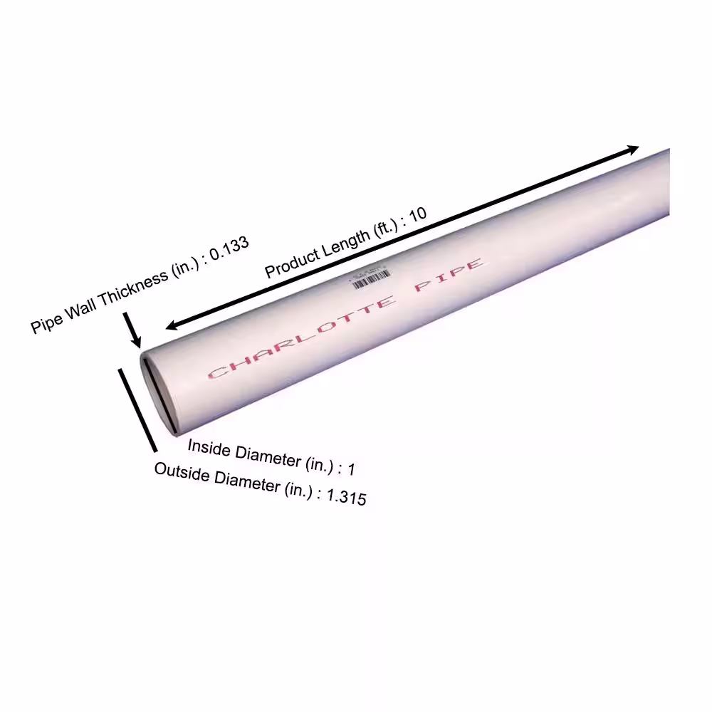 Charlotte Pipe 1 in. x 10 ft. PVC Schedule 40 Tubing DWV Pipe
