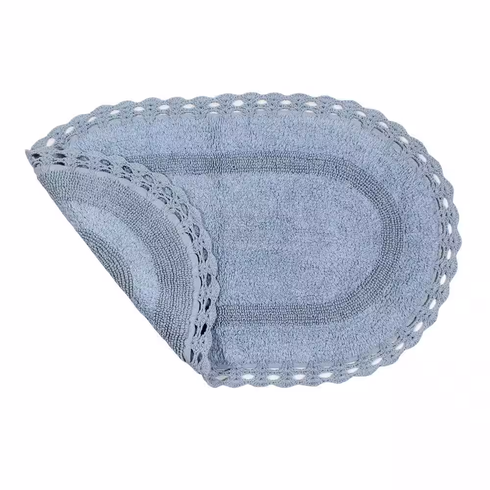 None Hampton Crochet Bathmat 21 in. x 54 in. Blue Cotton Bath Rug