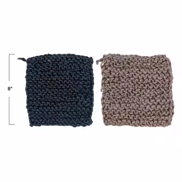 Storied Home Square Jute Crocheted Pot Holder in Multicolor (Set of 2)