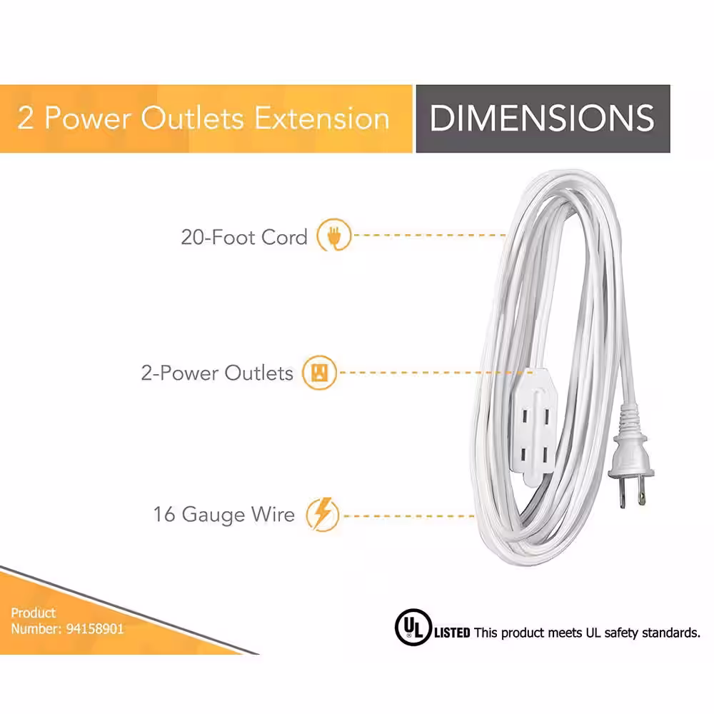 Southwire 20 ft. 16/2 SPT-2 Multi-Outlet (3) Indoor Light-Duty Extension Cord with Safety Covered Cube Power Tap