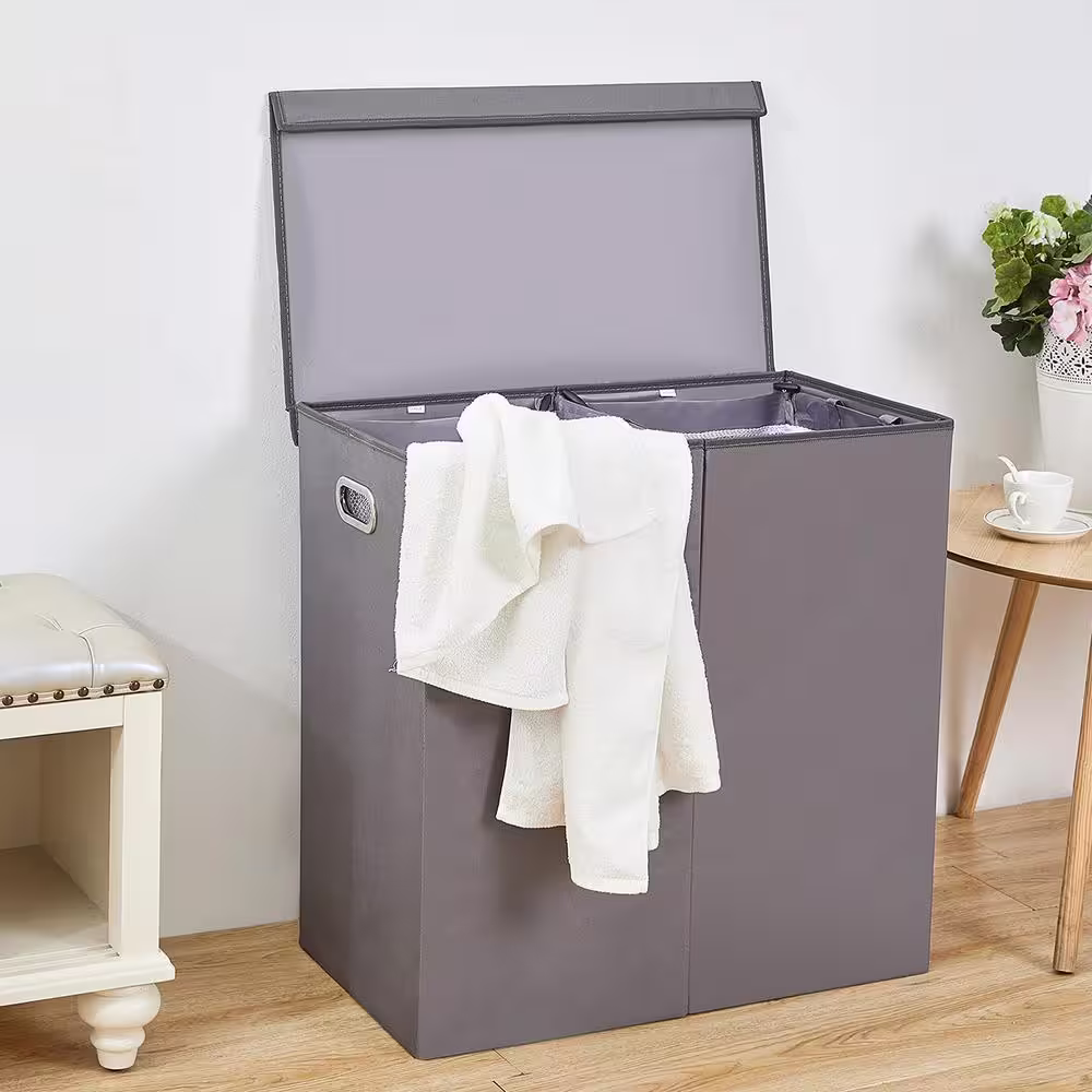 None 150L Fabric Laundry Basket Hamper with Removable Liner Bags Dark Gray