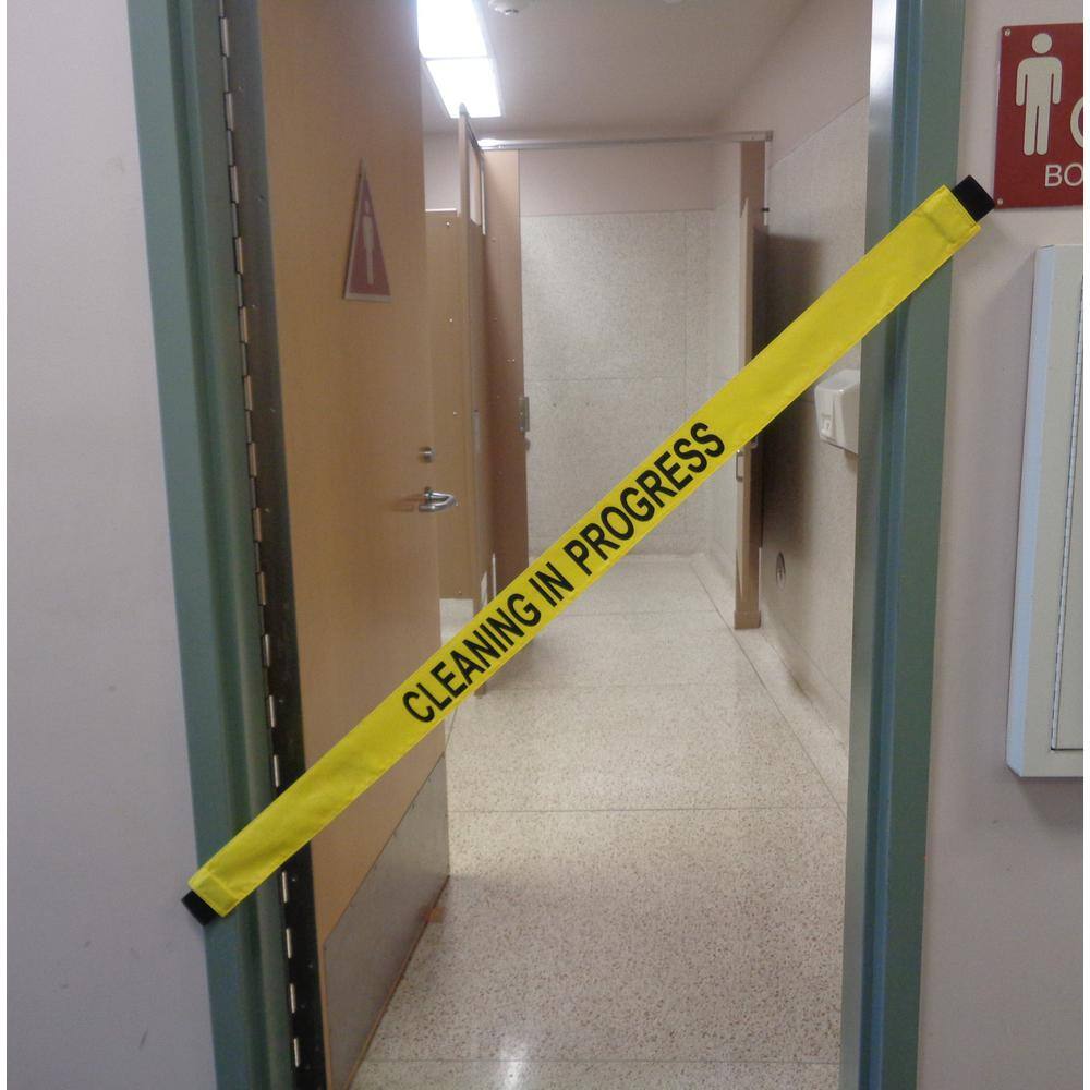 Magnetic Door Barrier Nylon Cleaning in Progress Safety Banner with Magnetic Ends. Fits up to a 51 in. Extra-Wide Doorway