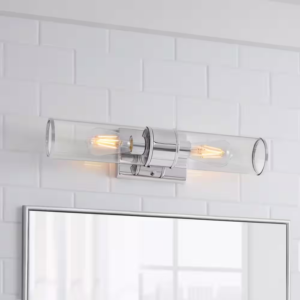 Home Decorators Collection Laurel Falls 19.75 in. 2-Light Chrome Bathroom Vanity Light with Clear Glass Shades