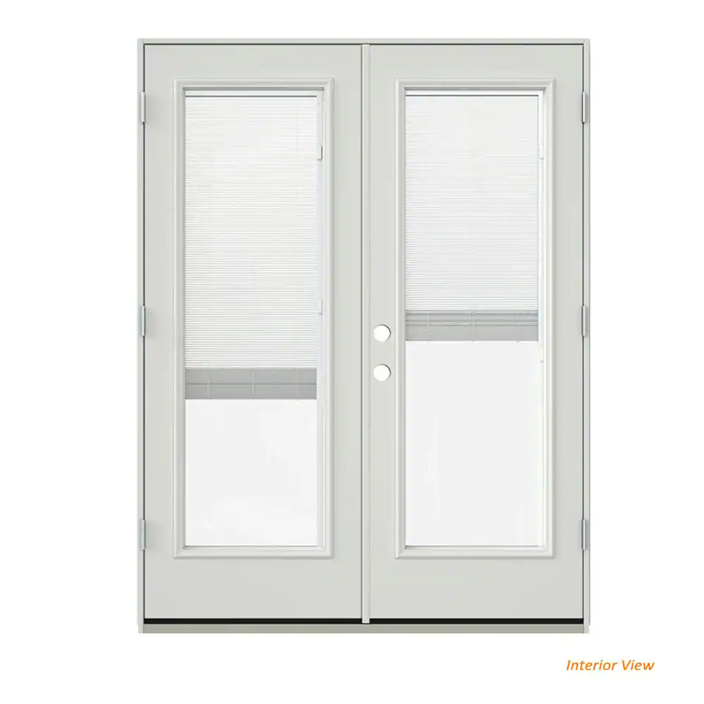 JELD-WEN 60 in. x 80 in. Left-Hand/Inswing Low-E 1 Lite Primed Steel Double Prehung Patio Door with Internal Blinds