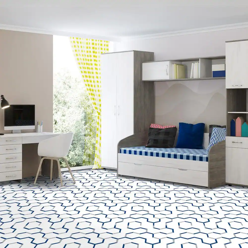 ACHIM Retro 12 in. W x 12 in. L Geo Puzzle Navy Water Resistant Peel and Stick Vinyl Tile Flooring (20 sq. ft./case)
