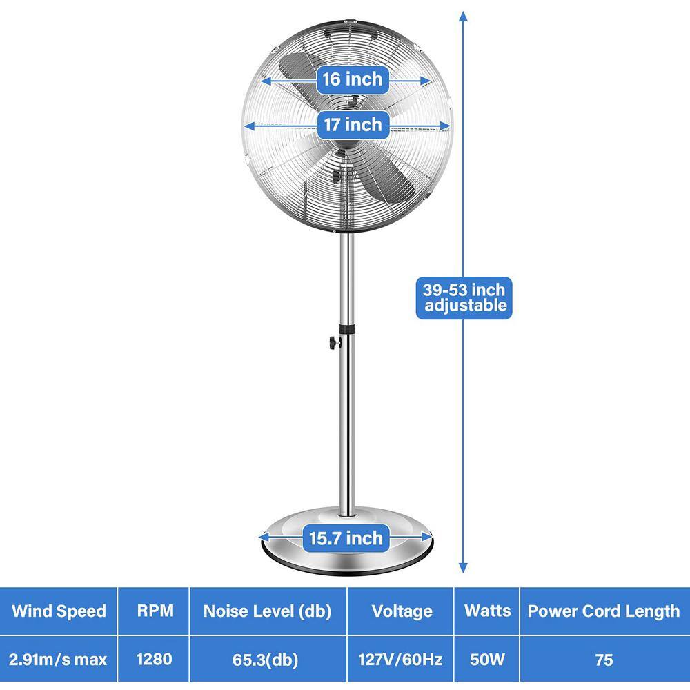 Tidoin 17 in. 3 Fan Speeds Floor Fan in Silver with Adjustable Height