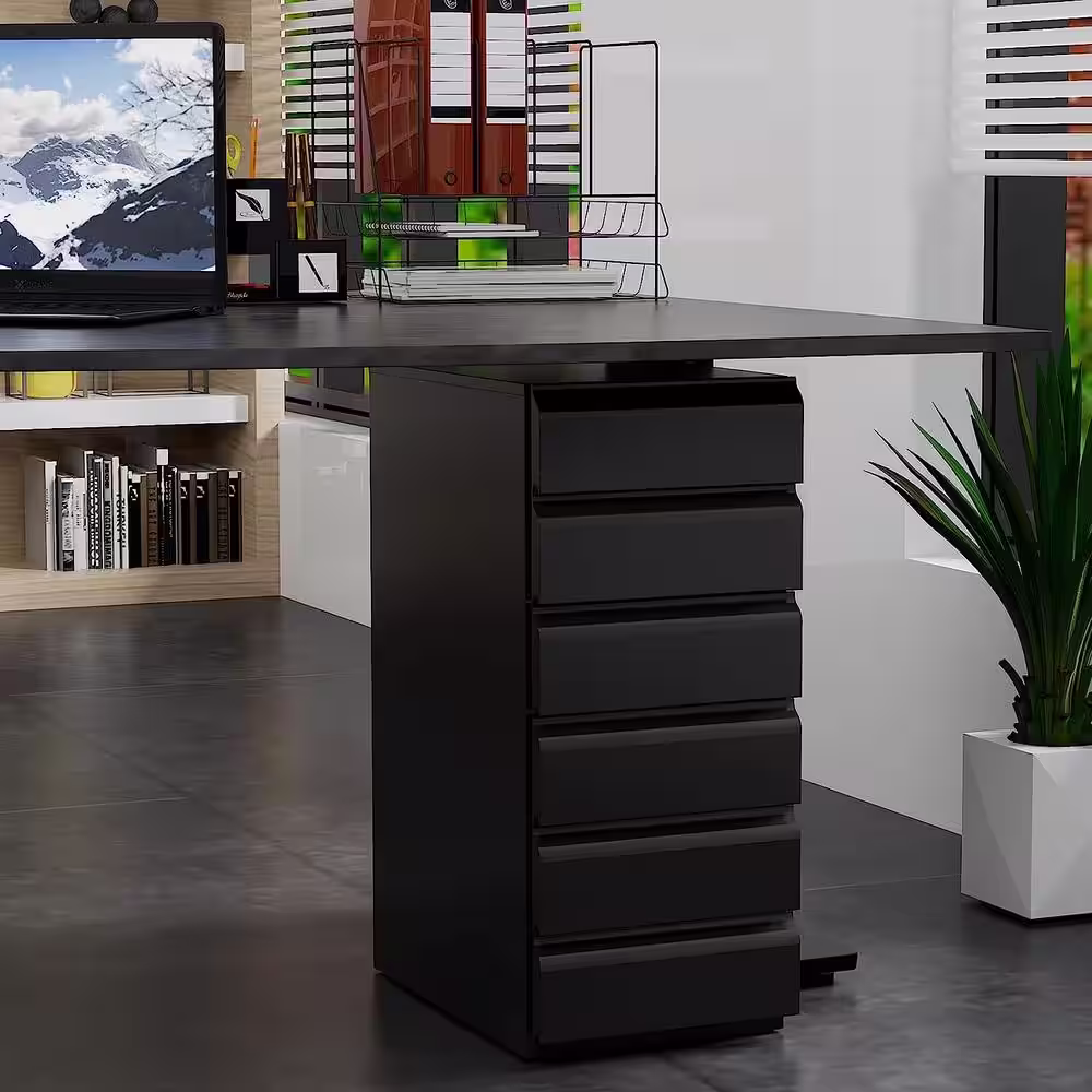 LISSIMO 11.42 in. W x 25.91 in. H x 16.93 in. D 6 Drawer Storage Metal Chest, Freestanding Cabinet with Sliding Rail (Black)