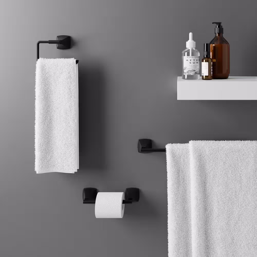 Pfister Bellance 3-Piece Bath Hardware Set with 18 in. Towel Bar Towel Ring and Toilet Paper Holder in Matte Black
