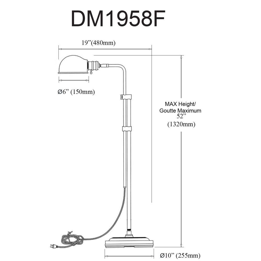 Dainolite Fedora 58 in. Aged Brass Indoor Floor Lamp LED Compatible