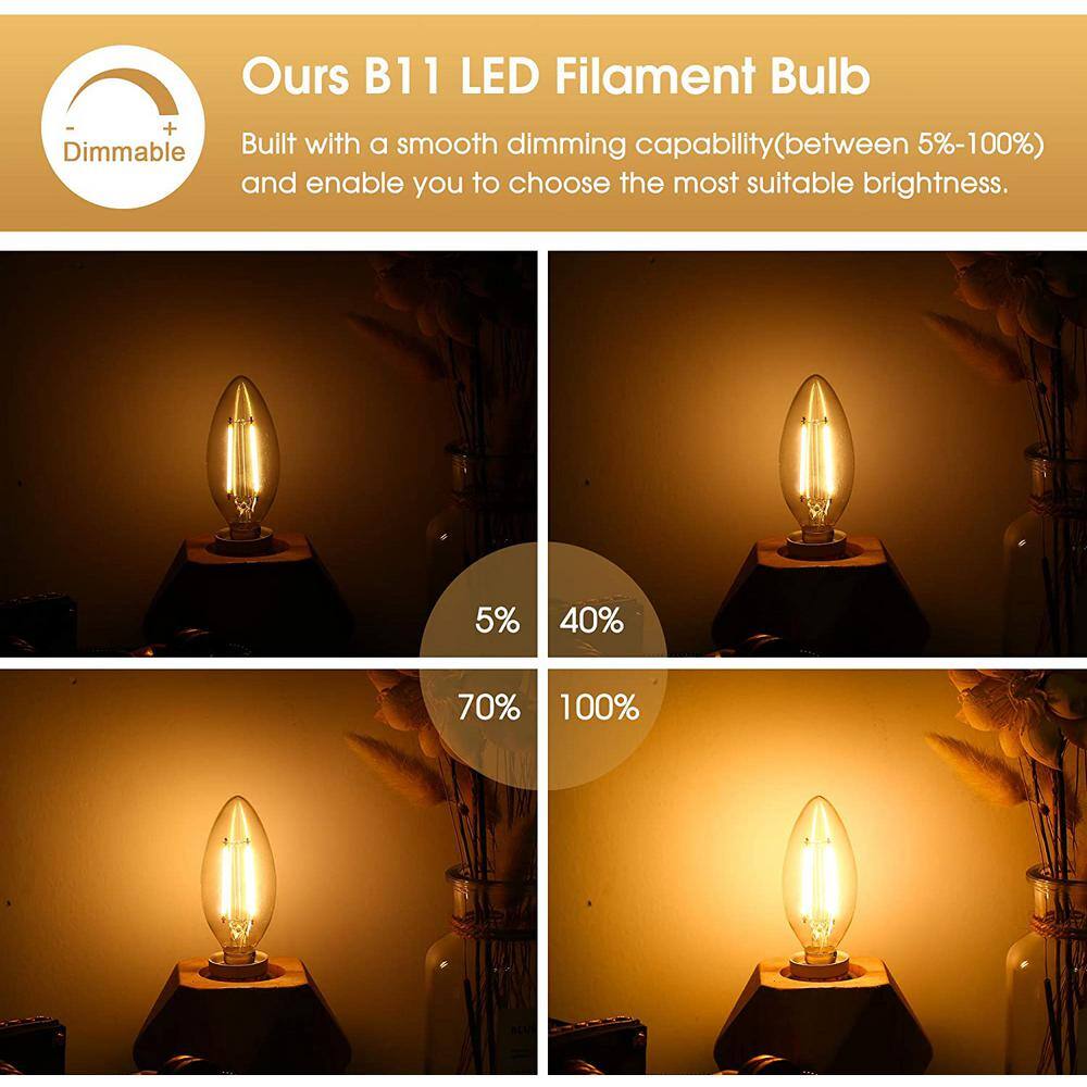 YANSUN 40-Watt Equivalent B11 Dimmable Vintage Edison Incandescent Light Bulb Soft White 2700K, 6-Pack