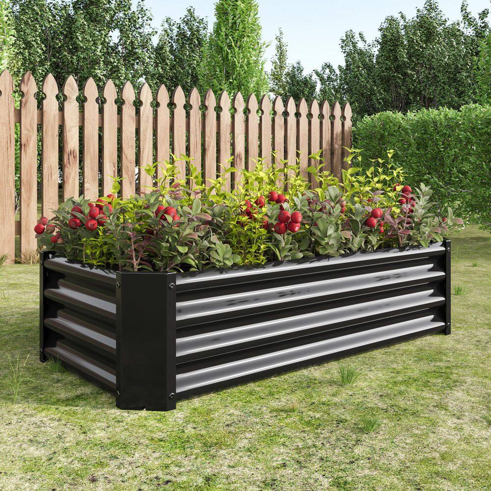 None 4 ft. x 2 ft. x 1 ft. Black Metal Rectangle Raised Garden Bed for Flowers Plants, Vegetables Herb