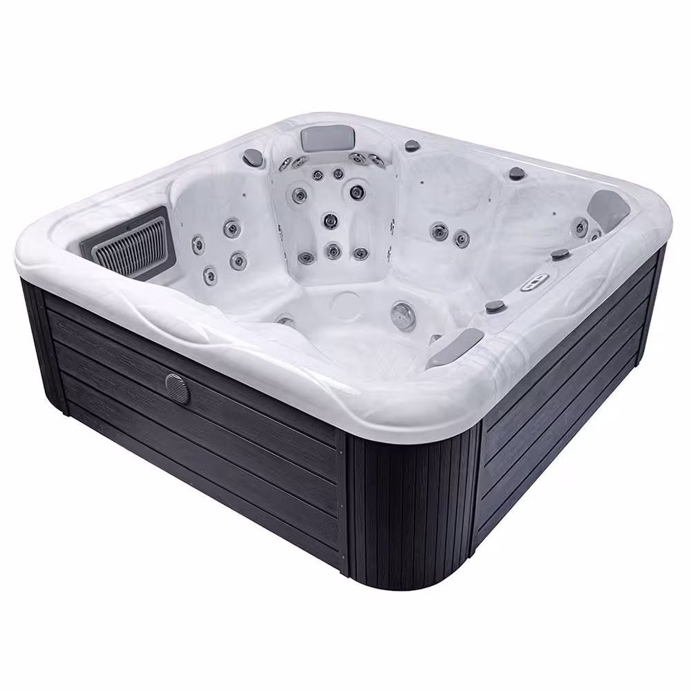Buenospa New York 6-Person Standard Hot Tub - 49-Jets LED Lighting, Ozone Generator; Sterling Silver Grey; Includes Hot Tub Cover