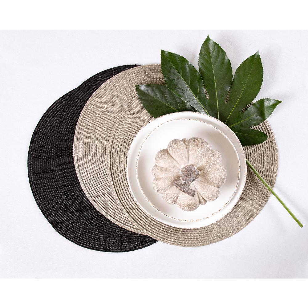 RITZ Black Woven 15 in. H x 15 in. W Round Polypropylene Placemat (Set of 12)