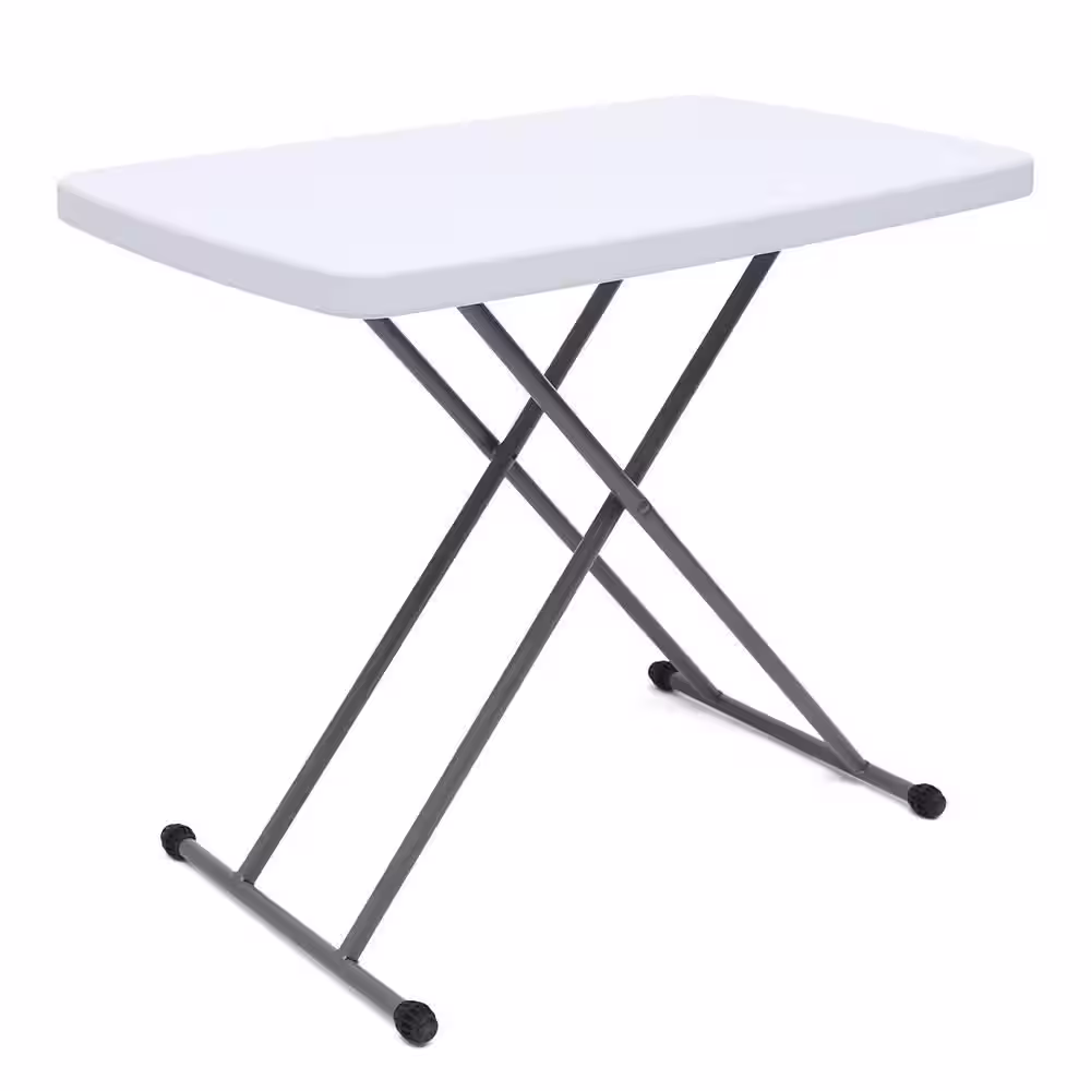 None 30.3 in. White Plastic Adjustable Height Liftable Folding Table
