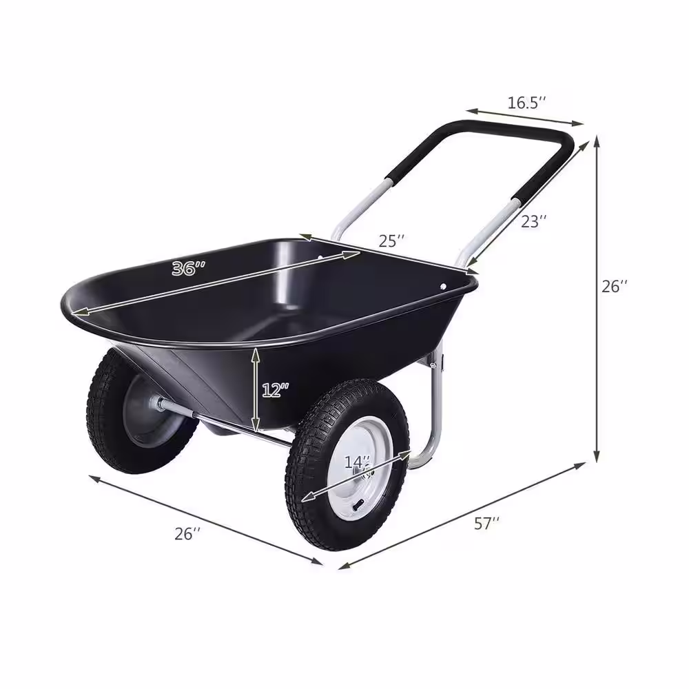 WELLFOR 5 cu. ft. Plastic Garden Dolly Post Hole Digger Utility Cart Wheelbarrow