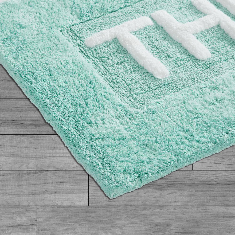 Jean Pierre Novelty Aqua 21 in. x 34 in. 'They' Cotton Bath Rug