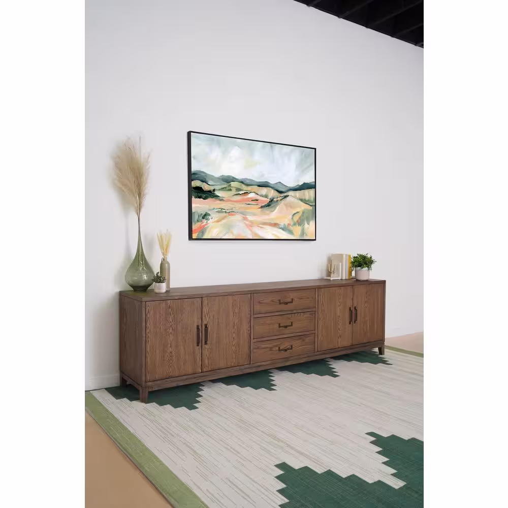 DEVONÂ &Â CLAIRE Kash 96 in. Wide Blonde Oak Rectangle Wooden Top Media Console Table