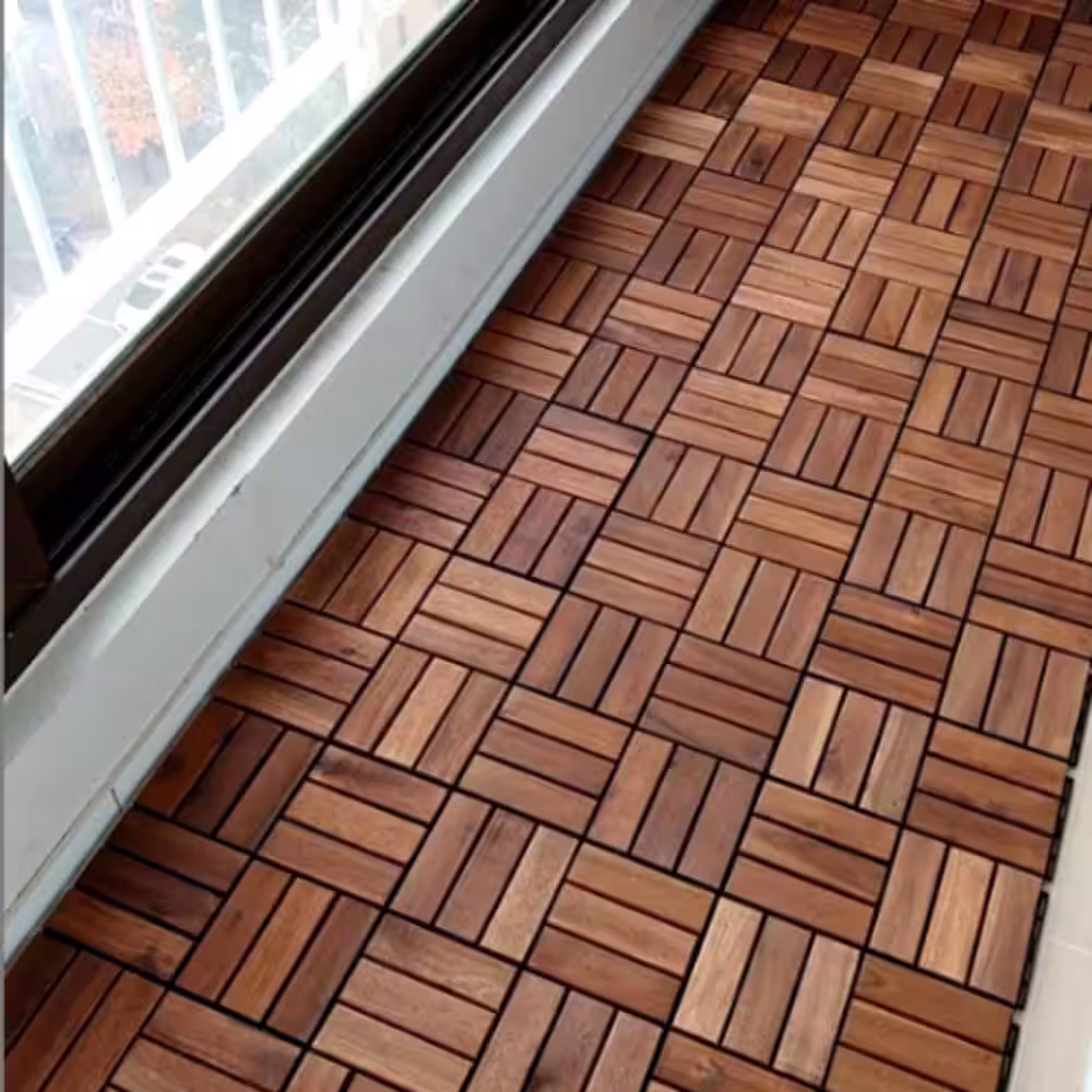 TIRAMISUBEST 12 in. W Brown Checker Pattern Solid Acacia Wood Wide Plank Hardwood Flooring Floor Tile (10 sq. ft.) (10-pack)