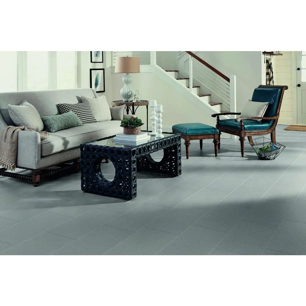 TrafficMaster Gray Linear 4 MIL x 12 in. W x 24 in. L Peel and Stick Water Resistant Vinyl Tile Flooring (20 sqft/case)