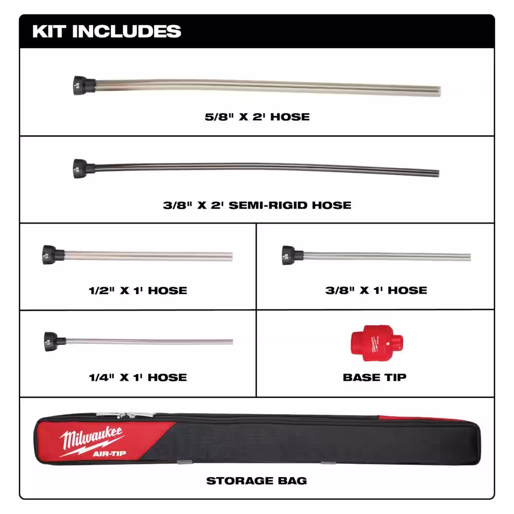 Milwaukee AIR-TIP 1-1/4 in. to 2-1/2 in. Long Reach Flexible Hose Set and Automotive Kit For Wet/Dry Shop Vacuums (8-Piece)