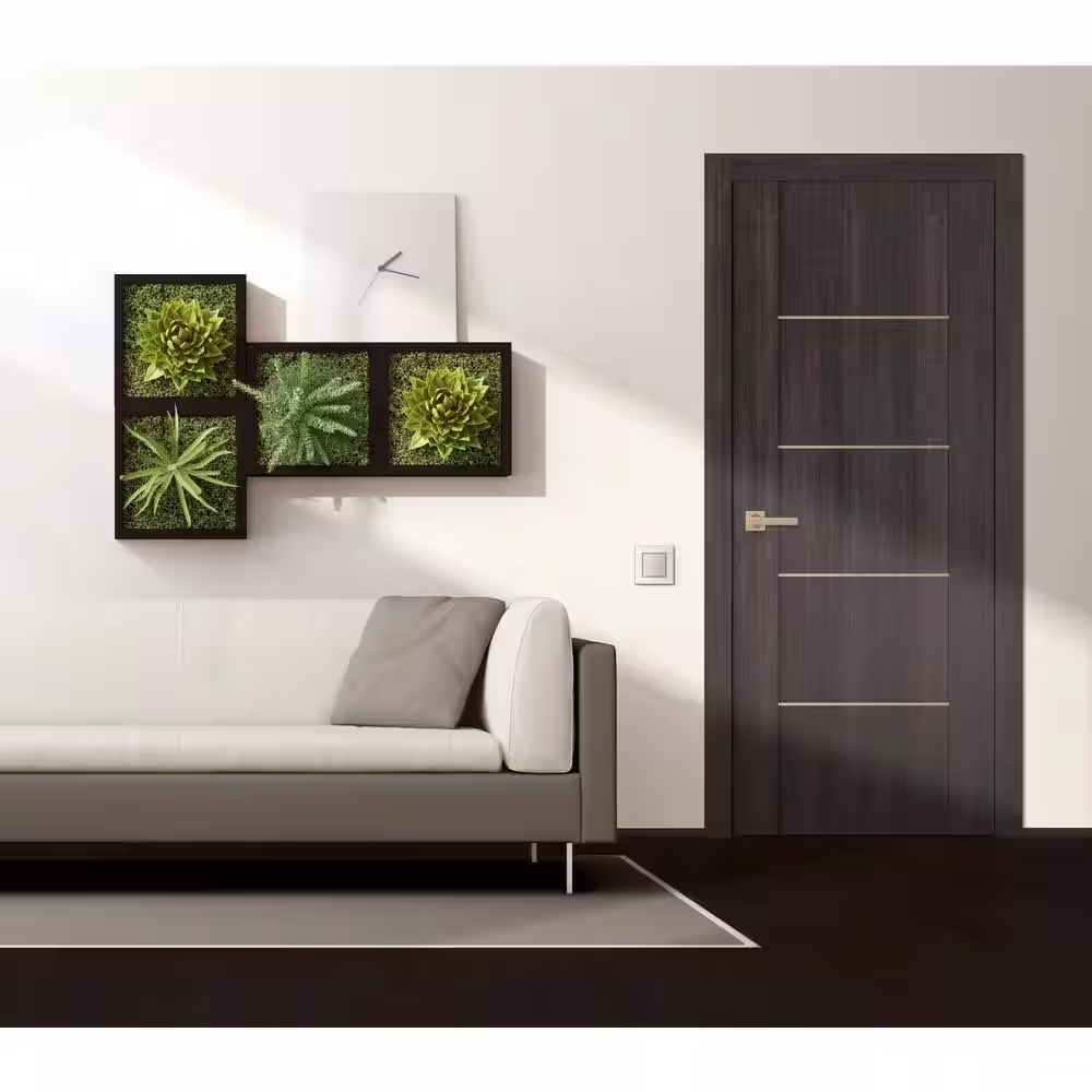 Belldinni Vona 01 4H Gold 28 in. x 80 in. Left-Handed Solid Core Veralinga Oak Textured Wood Single Prehung Interior Door