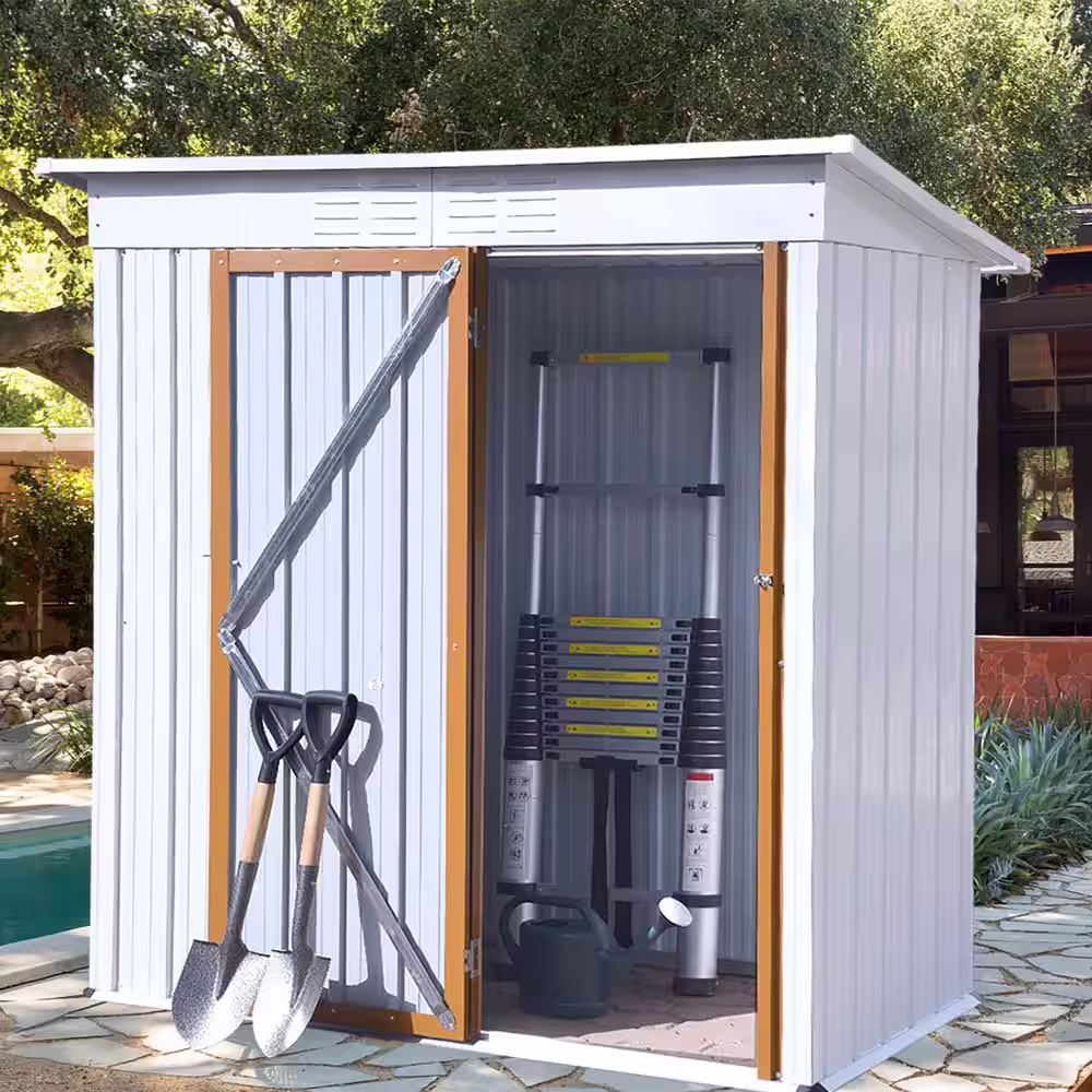 None 5 ft. W x 3 ft. D Outdoor Tool Storage Shed, Galvanized Metal Garden Shed with Lockable Door (15.23 sq. ft.)