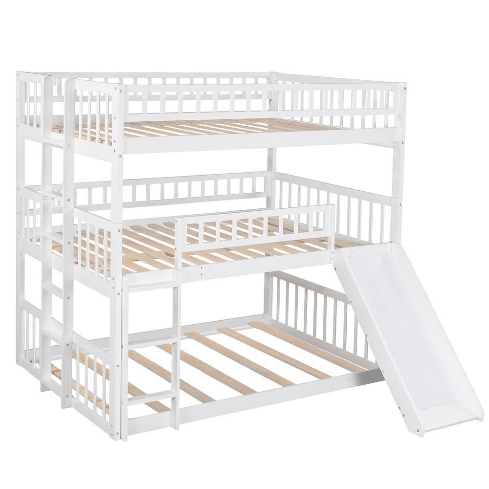 Qualler White Full Over Full Over Full Triple Bunk Bed with Slide