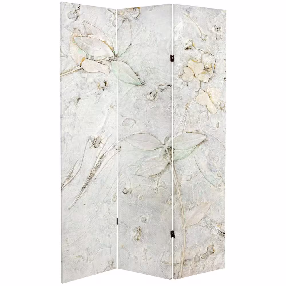 Oriental Furniture 6 ft. Ivory Flowers Printed 3-Panel Room Divider