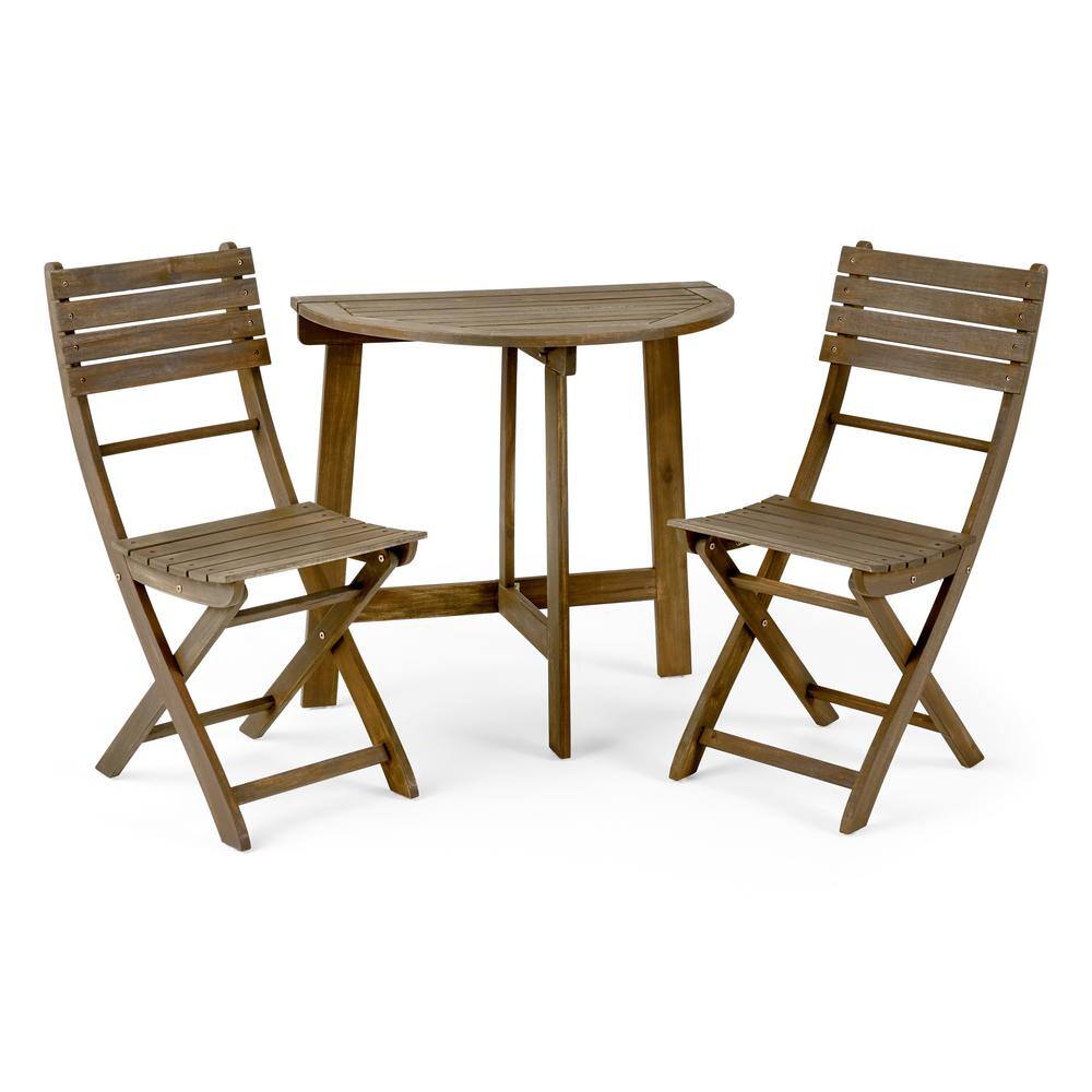 Noble House Westmount 30 in. Grey 3-Piece Wood Half-Round Outdoor Bistro Set