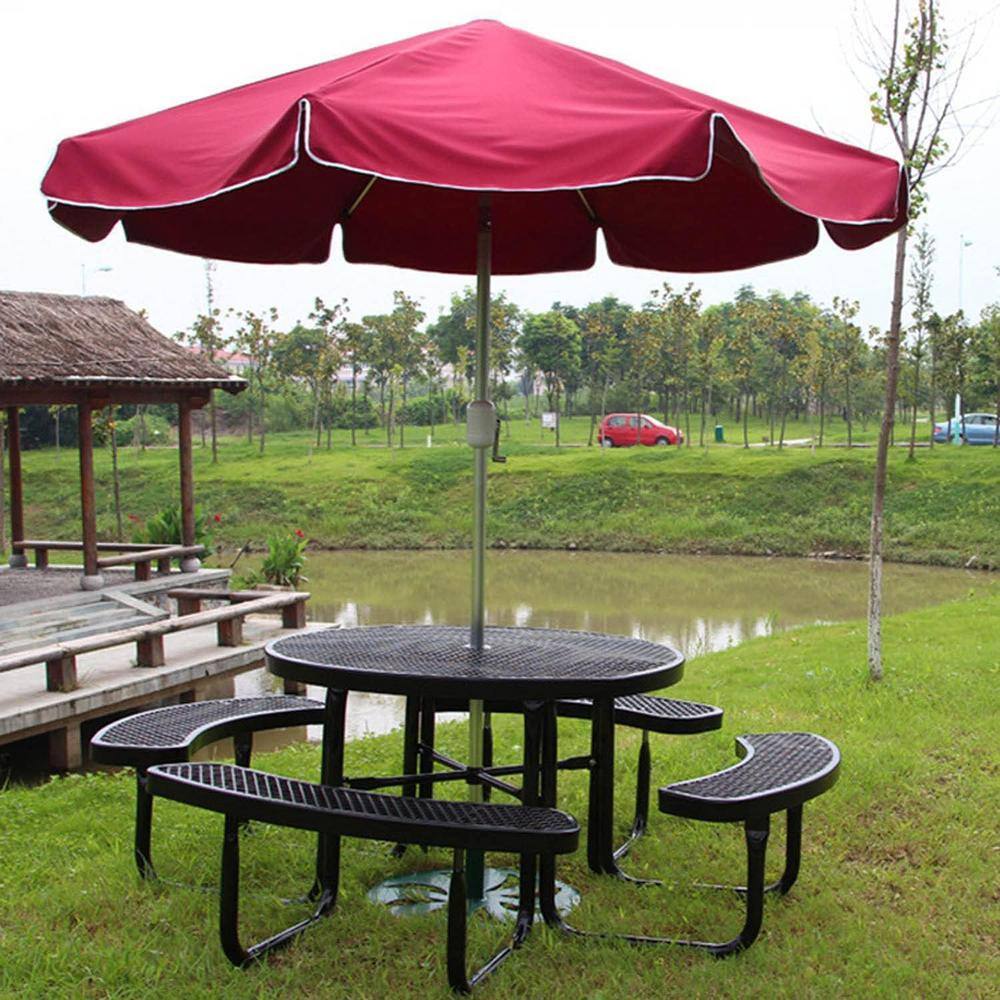 None 46 in. Round Outdoor Steel Picnic Table with Umbrella Pole in Black