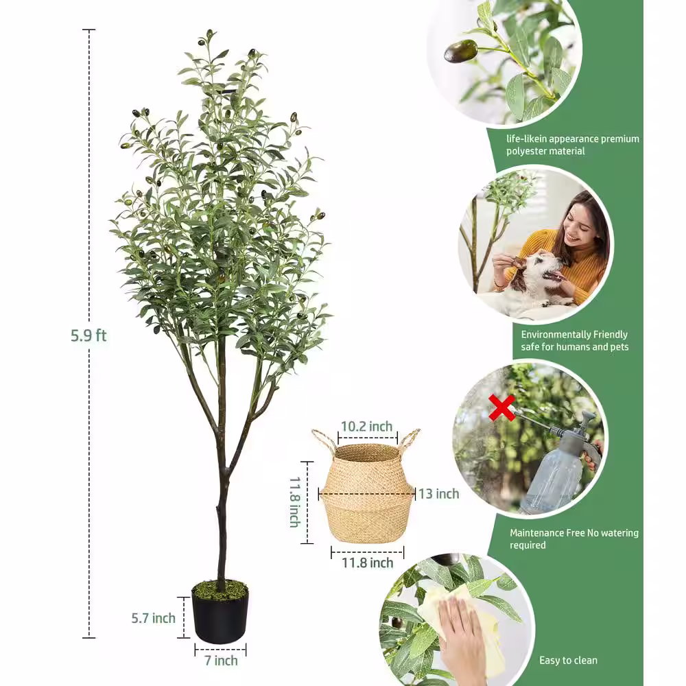 HOMLUX 71 in. Artificial Olive Plants Tree 6 ft.