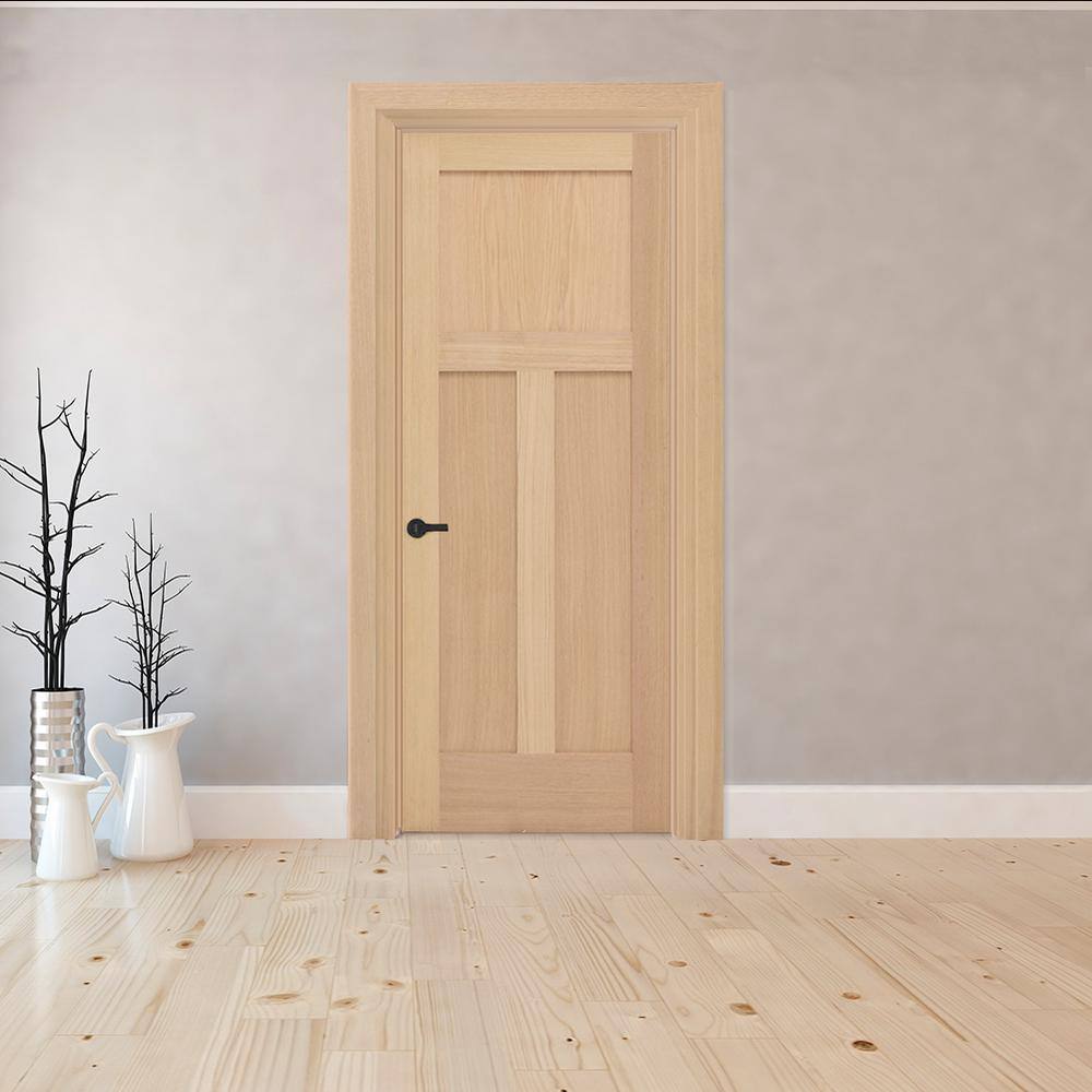 Steves & Sons 32 in. x 80 in. 3-Panel Mission Right-Hand Solid Unfinished Red Oak Wood Prehung Interior Door w/ Bronze Hinge