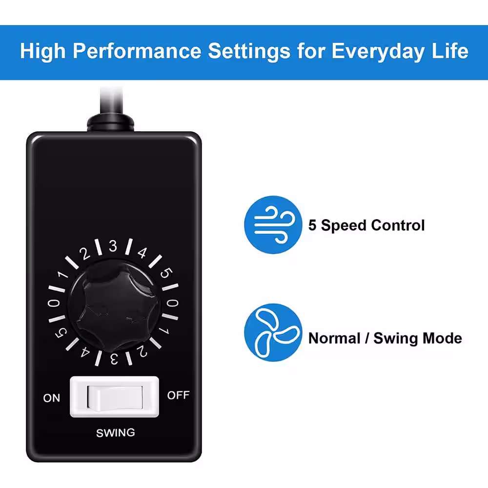 Edendirect 18 in. Household Indoor Commercial Cooling Black Wall Mount Ceiling Fan 90Â° Horizontal Oscillation 5-Speed Settings