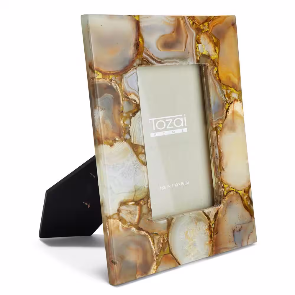 Two's Company Amber Agate Picture Frames in Gift Box Includes 2-Sizes: 4 in. x 6 in. and 5 in. x 7 in. (Set of 2)