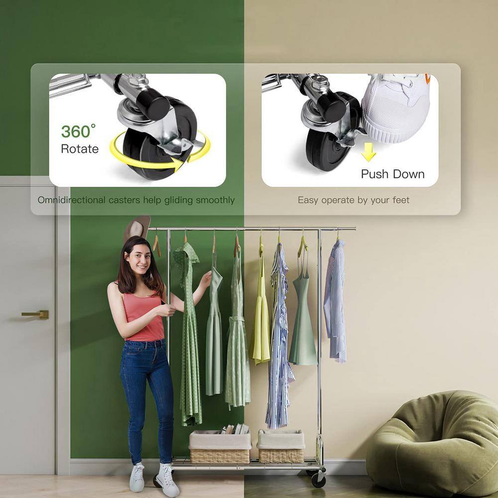 None Chrome Metal Garment Clothes Rack 51 in. W x 70 in. H