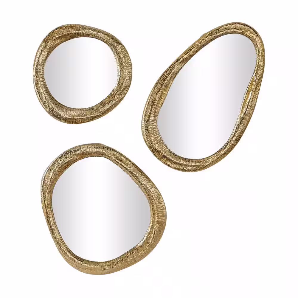 Litton Lane 23 in. x 15 in. Round Framed Gold Abstract Wall Mirror (Set of 3)