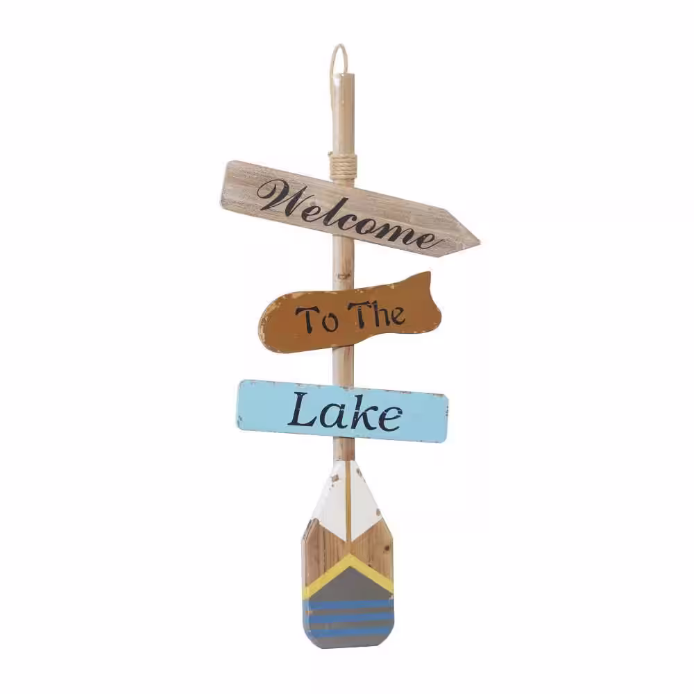 Litton Lane Wood Multi Colored Novelty Canoe Oar Sign Paddle Wall Decor with Arrow and Stripe Patterns